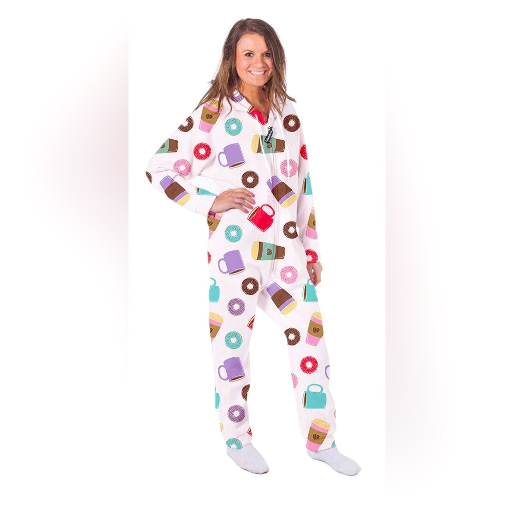 🌻NWT Forever Lazy Coffee & Donuts Onesie- Detachable Feet